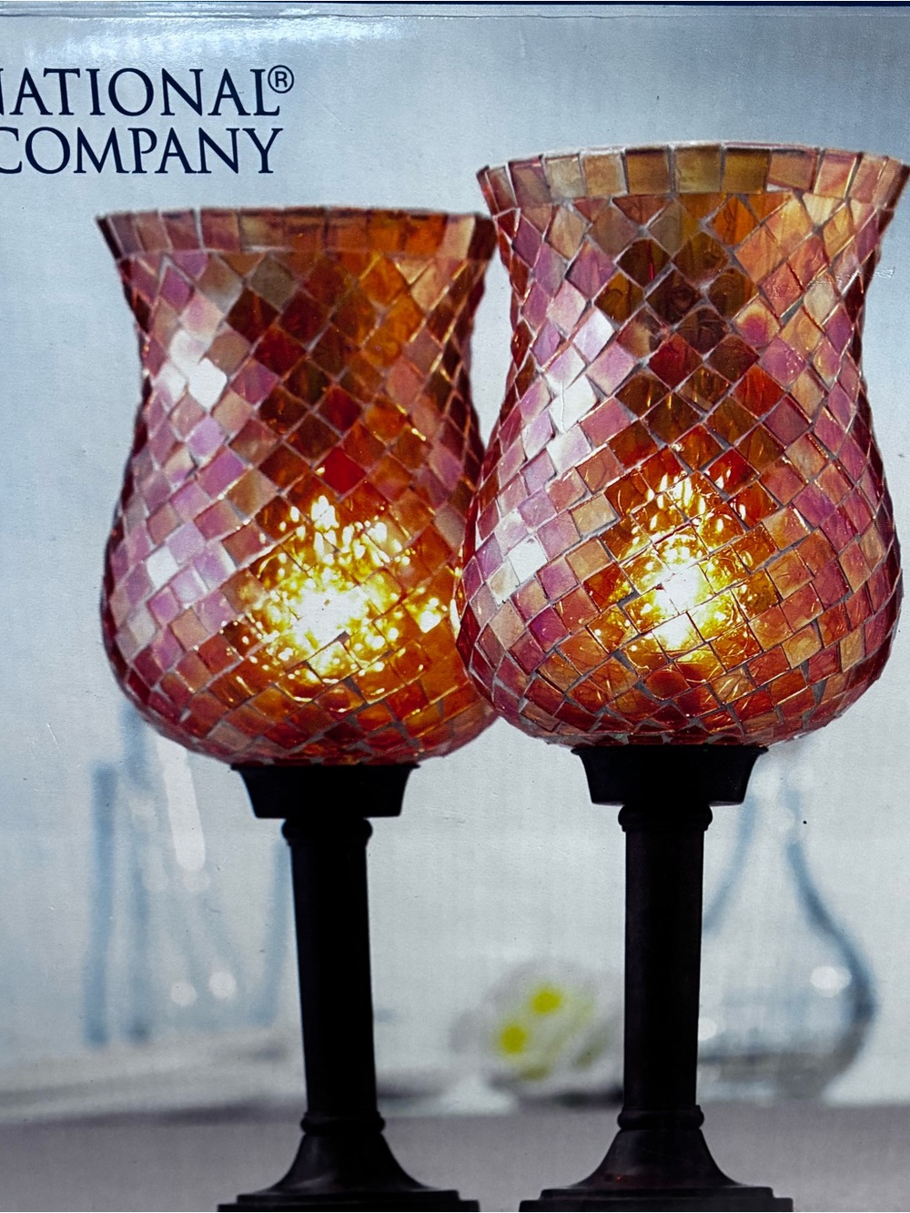 National Company Pink Mosaic Glass Candle Holders – Set of 2